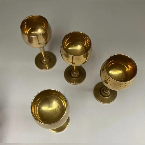 Vintage Solid Brass Wine Goblet Set of 4, Retro Barware - Picture 6 of 7